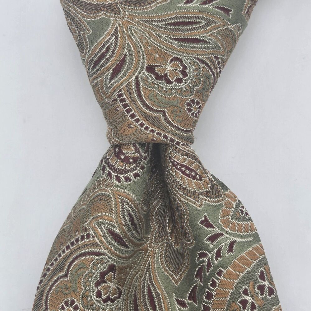 Jos. A. Bank Signature Collection Handmade Silk Tie Gold Green Maroon Paisley